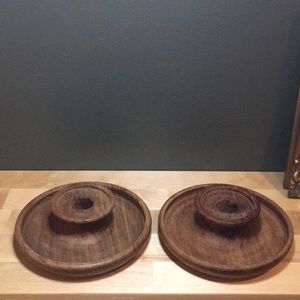 MCM style Pair of wood candle holder.